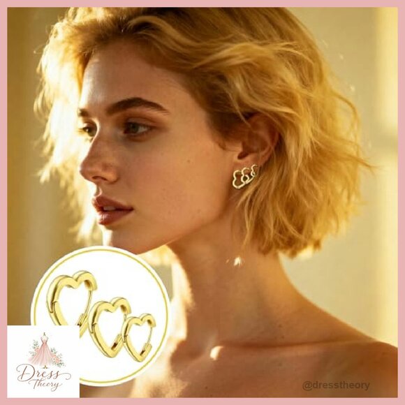 3 Pairs Heart Huggie Hoop Earrings 12mm 14mm 16mm Copper - Picture 5 of 8